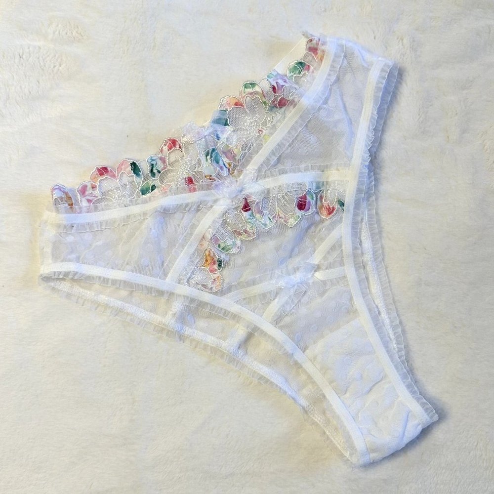 Nwot For Love & Lemons High Waisted Polka Dot Floral Rainbow Lace Panty - Xxs